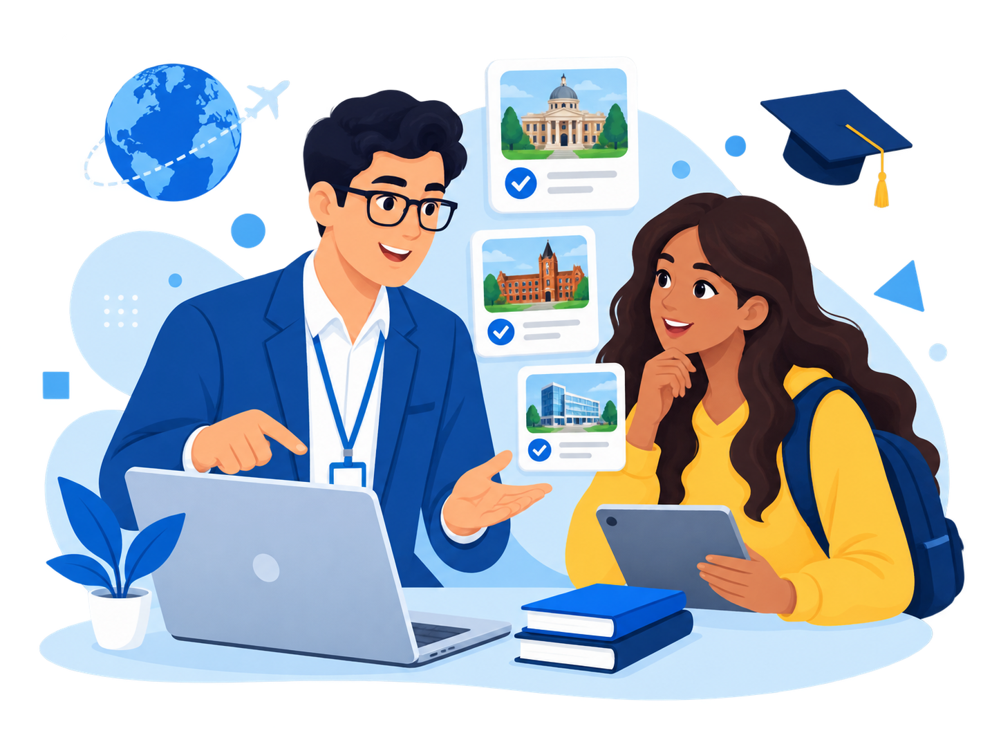 Education counsellor helping a student compare university options